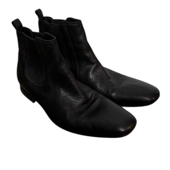 BOSS HUGO BOSS Chelsea Black Pull On Leather Ankle Boot SZ 11 - Picture 2 of 10
